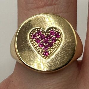 Gold Ring with Pink Heart Design